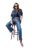 Straight Leg Jeans With Silver Metallic Finish