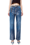 Straight Leg Jeans With Silver Metallic Finish