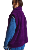 Open Herringbone Gilet With Shawl Style Collard in Purple