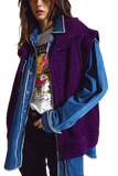 Open Herringbone Gilet With Shawl Style Collard in Purple