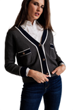 Gray Cardigan With Pockets and Channel Style