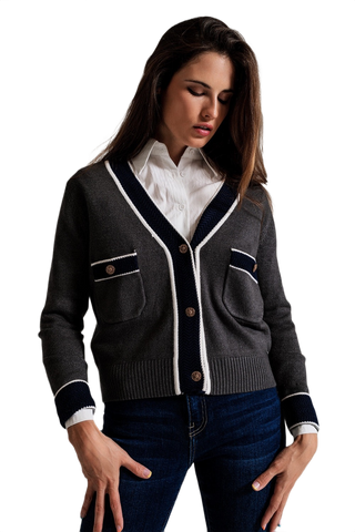 Gray Cardigan With Pockets and Channel Style