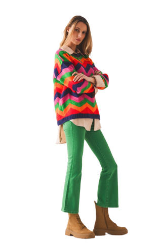 High Waist Flare Jean in Green