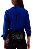 Long Sleeved Wrap Satin Blouse in Blue