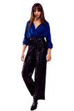 Long Sleeved Wrap Satin Blouse in Blue