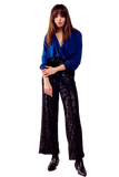 Long Sleeved Wrap Satin Blouse in Blue