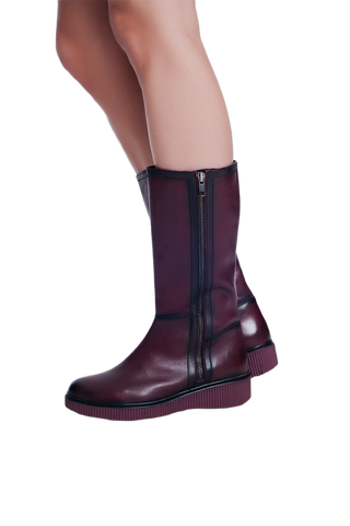 Chunky Zip Boots in Maroon