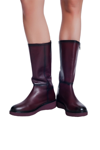 Chunky Zip Boots in Maroon