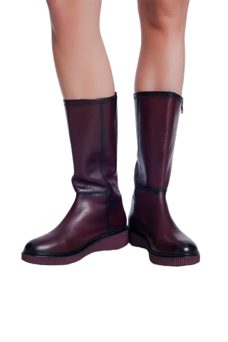 Chunky Zip Boots in Maroon