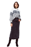 Fluffy  Crew Neck Sweater With Thin Black Stripes in White