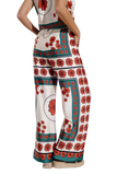 Satin Creme Flared Pants With Floral Design
