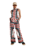 Satin Creme Flared Pants With Floral Design
