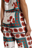 Satin Creme Flared Pants With Floral Design