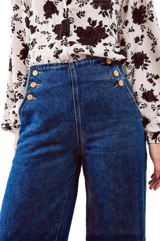 Button Front Jean in Mid Blue