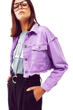 Cropped Denim Trucker Jacket in Purple