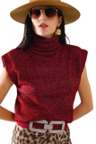 Cozy Turtleneck Sleeveless Sweater in Burgundy