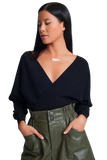 Knitted Sweater With Wrapped V-Neck in Black