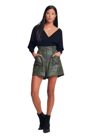 Knitted Sweater With Wrapped V-Neck in Black