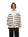 Vitality Girl Classic Simple Versatile Striped Splicing V-Neck Drop Shoulder Merino Sheepskin Coat