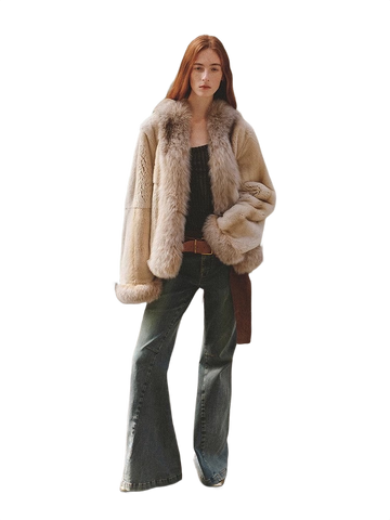 Paris Pictorial Vintage Two-Tone Fox Fur Collar Soft Otter Fur Jacket