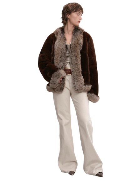 Paris Pictorial Vintage Two-Tone Fox Fur Collar Soft Otter Fur Jacket