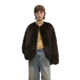 Morning Mist Manor Urban Chic Chicken Heart Collar Drop Shoulder Fox Fur Coat