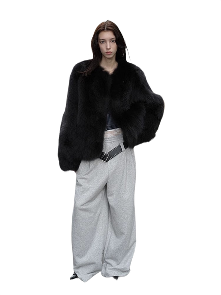 Morning Mist Manor Urban Chic Chicken Heart Collar Drop Shoulder Fox Fur Coat