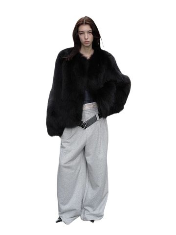Morning Mist Manor Urban Chic Chicken Heart Collar Drop Shoulder Fox Fur Coat