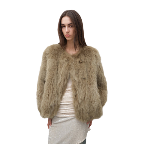 Morning Mist Manor Urban Chic Chicken Heart Collar Drop Shoulder Fox Fur Coat