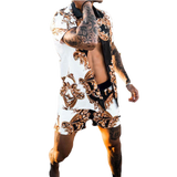 Beach Style Loose Shirt Hawaiian Print Two-Piece Suit