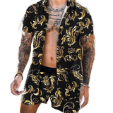 Beach Style Loose Shirt Hawaiian Print Two-Piece Suit