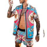 Beach Style Loose Shirt Hawaiian Print Two-Piece Suit