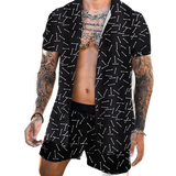 Beach Style Loose Shirt Hawaiian Print Two-Piece Suit