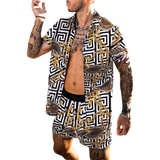 Beach Style Loose Shirt Hawaiian Print Two-Piece Suit