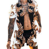 Beach Style Loose Shirt Hawaiian Print Two-Piece Suit