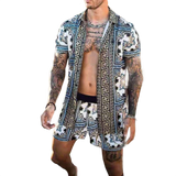 Beach Style Loose Shirt Hawaiian Print Two-Piece Suit