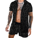 Beach Style Loose Shirt Hawaiian Print Two-Piece Suit