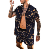 Beach Style Loose Shirt Hawaiian Print Two-Piece Suit