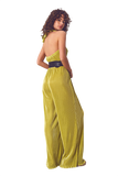Satin Halter Neck Pleated Maxi Jumpsuit in Green