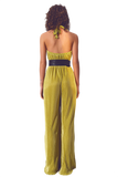 Satin Halter Neck Pleated Maxi Jumpsuit in Green