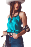 Satin Crop Top in Turquoise