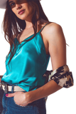 Satin Crop Top in Turquoise