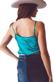 Satin Crop Top in Turquoise