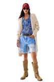 Long Ribbed Cardigan With Pockes and Hood in Cream