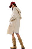 Long Ribbed Cardigan With Pockes and Hood in Cream