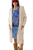 Long Ribbed Cardigan With Pockes and Hood in Cream