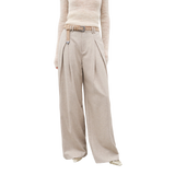 "City Stroll" Casual and Relaxed Wool-Blend Double-Pleated Straight Draped Wide-Leg Casual Trousers for Autumn