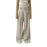 "City Stroll" Casual and Relaxed Wool-Blend Double-Pleated Straight Draped Wide-Leg Casual Trousers for Autumn