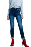 Dark Wash High Waist Jeans With Rhinestone Details