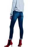 Dark Wash High Waist Jeans With Rhinestone Details